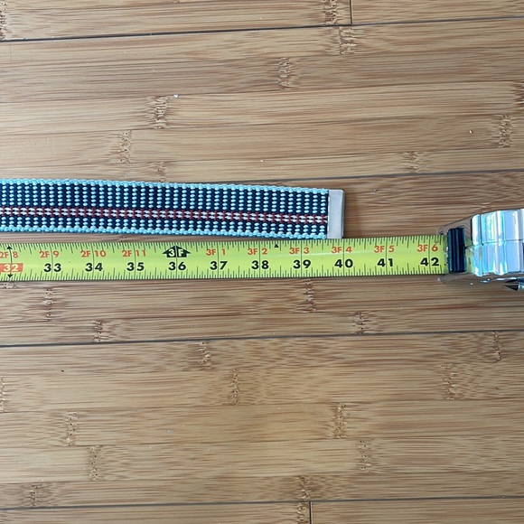 Striped Webbing Belt adjustable metal buckle blue/red/cream canvas belt - Picture 8 of 10